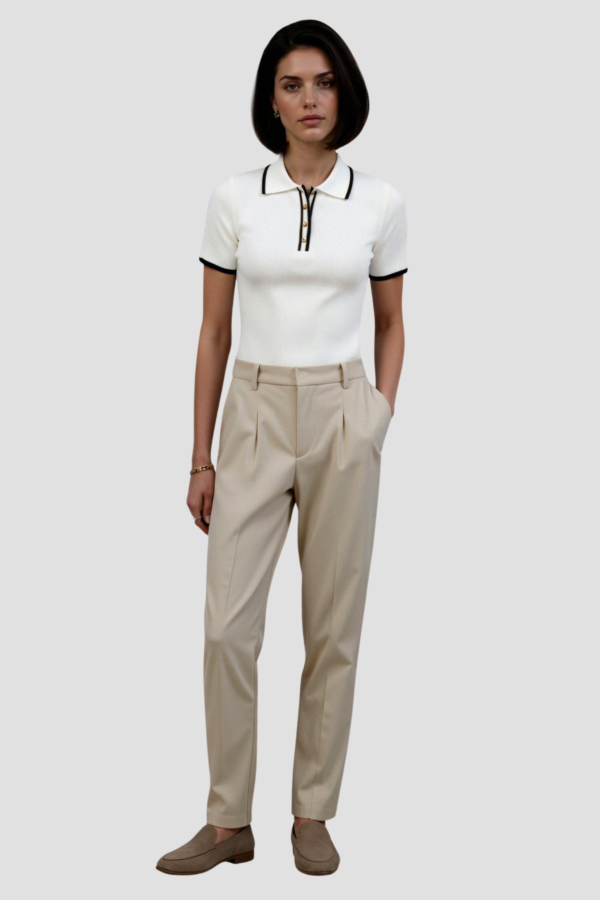 Contrast Elegant Trim Button up Polo