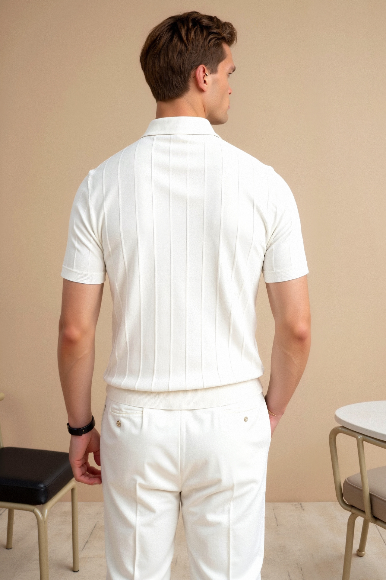 Vertical Streifend Button up Polo