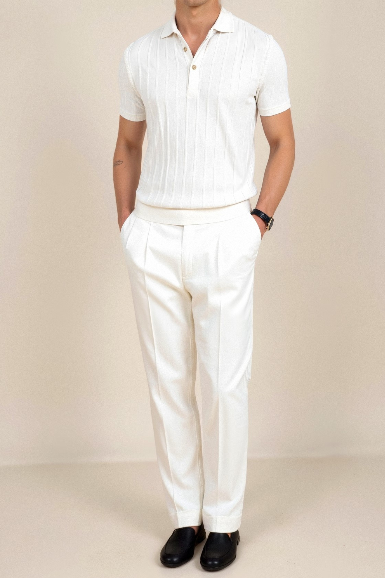 Vertical Streifend Button up Polo