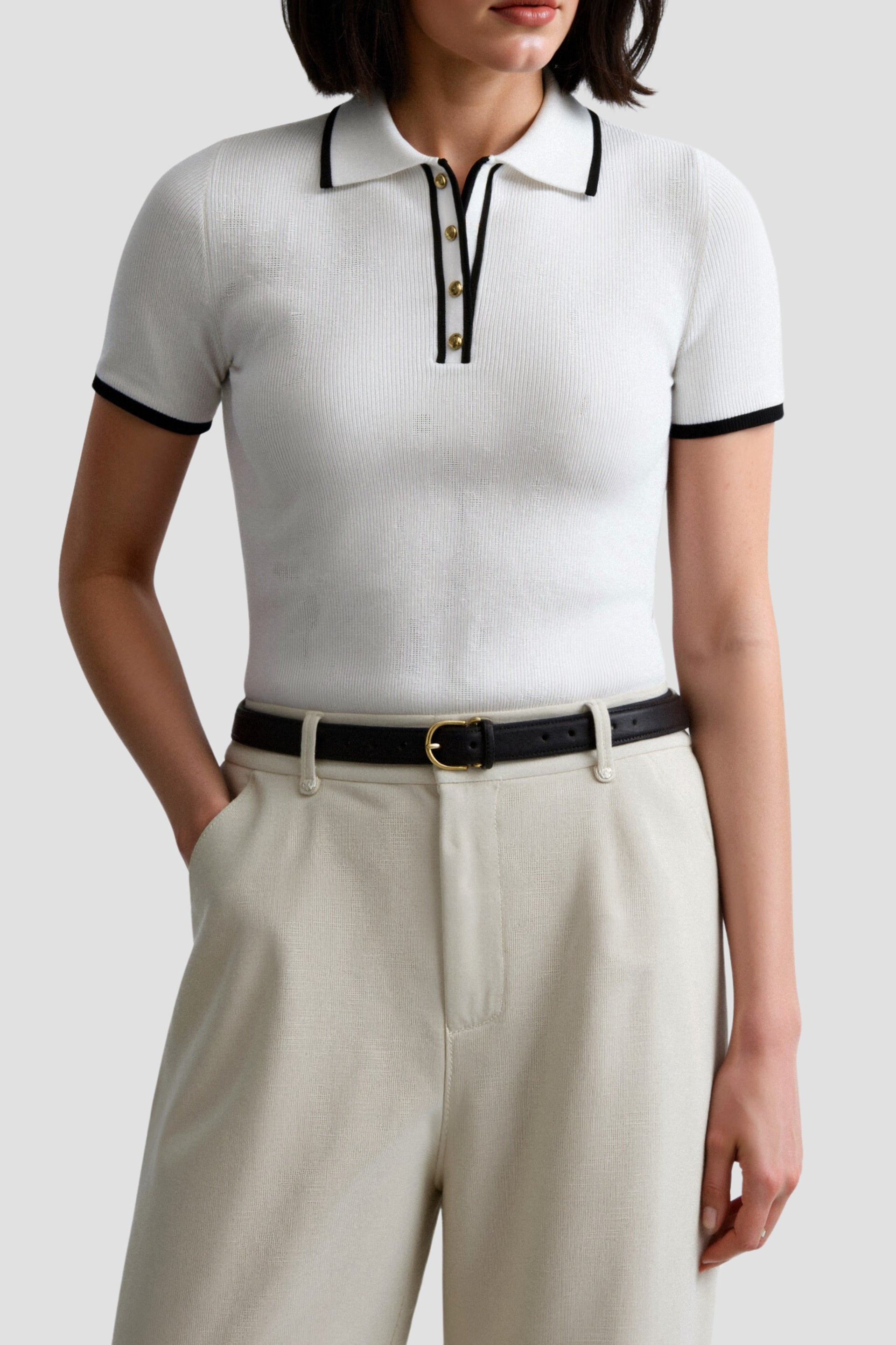 Contrast Elegant Trim Button up Polo