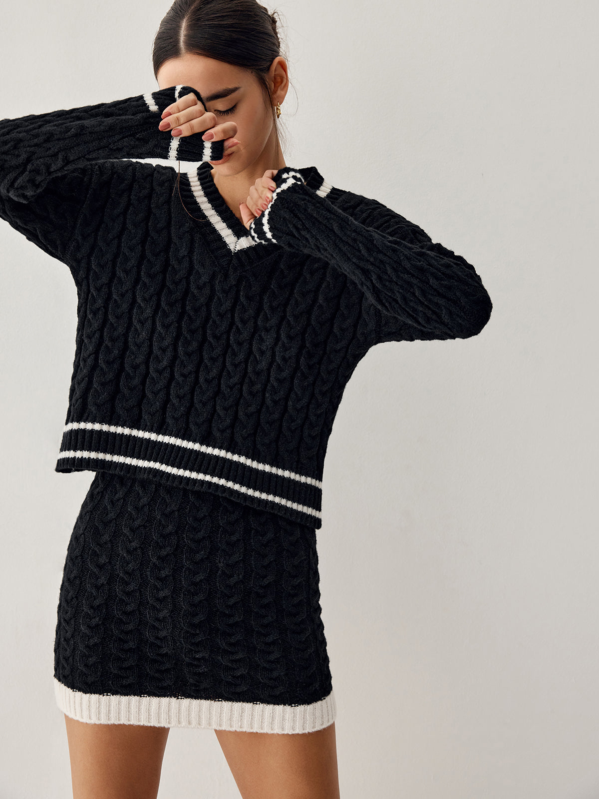 - Cable Knit Pullover With Skirt