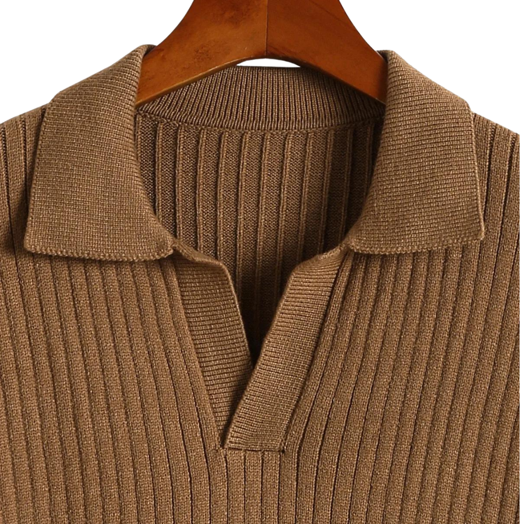 V-neck Polo Pullover Gerippt