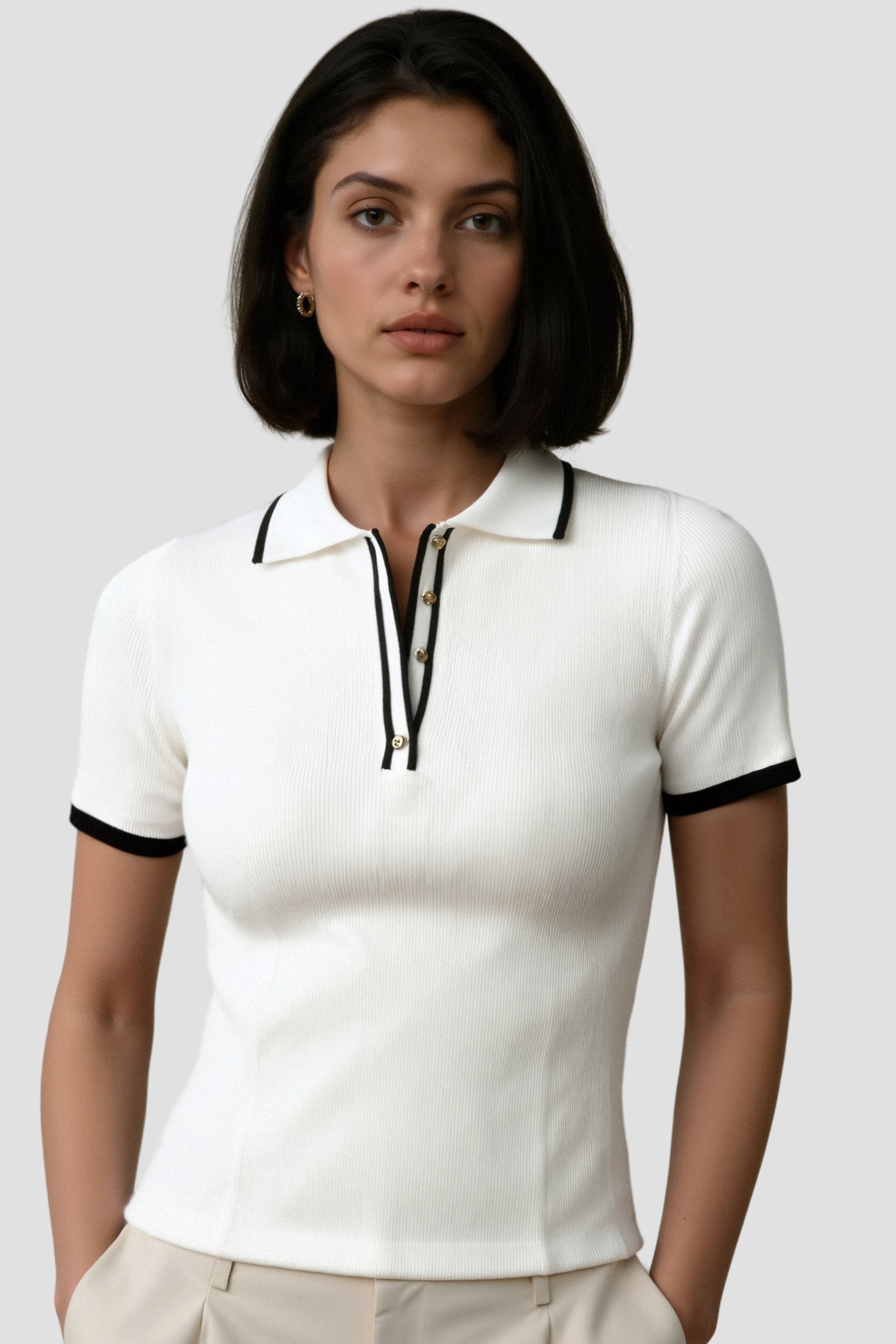Contrast Elegant Trim Button up Polo