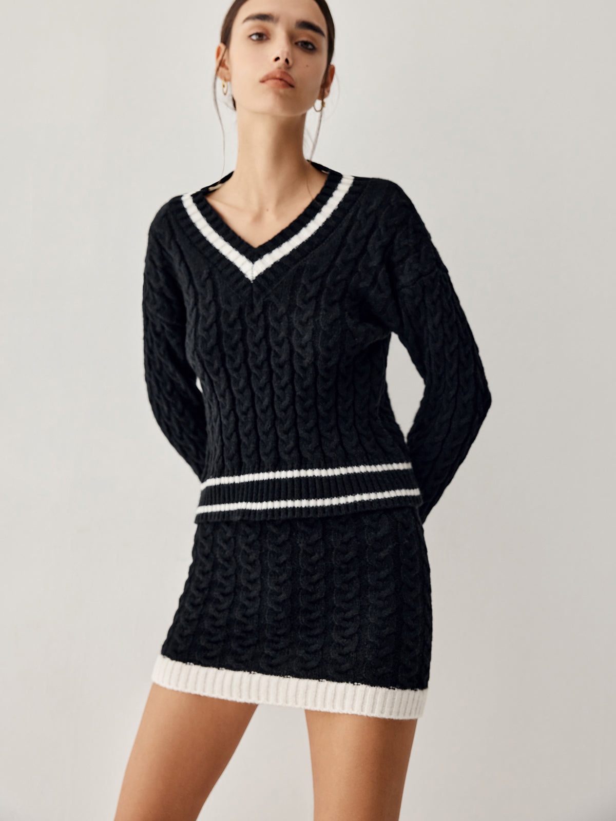 - Cable Knit Pullover With Skirt