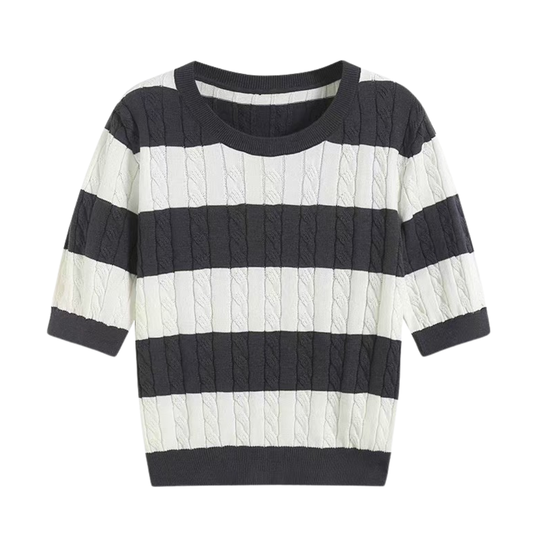 Crew Neck Cable Knit Streifend T-hemd